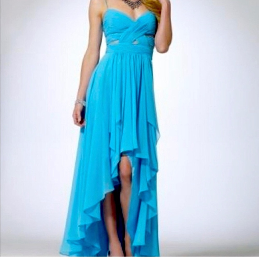 GORGEOUS Floor Length High- Low Dress in aqua blue!